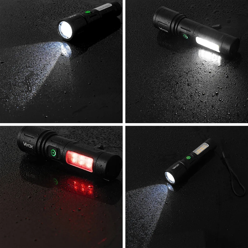 LED Himmennettävä ladattava taskulamppu kanssa punainen valo LED/5W/5V IPX4 260 kiiltävä 2000 mAh