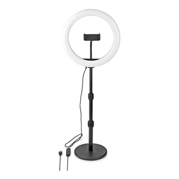LED-himmennettävä lamppu jalustalla ja pidikkeellä vloggaamiseen LED/6W/USB 2700-6700K