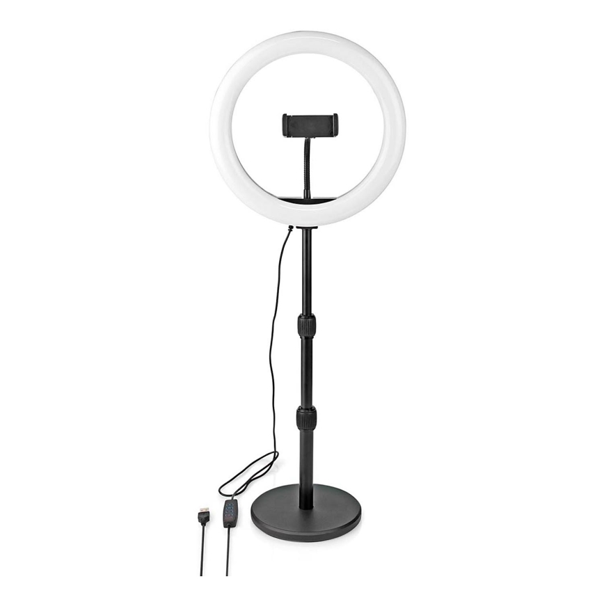 LED-himmennettävä lamppu jalustalla ja pidikkeellä vloggaamiseen LED/6W/USB 2700-6700K