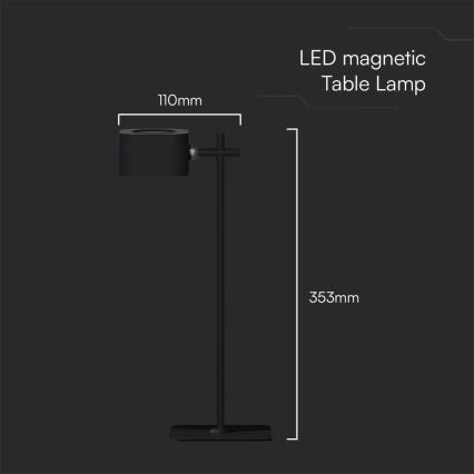LED Himmennettävä magneettinen ladattava pöytävalaisin 4in1 LED/3W/5V 3000-6000K 1800 mAh musta