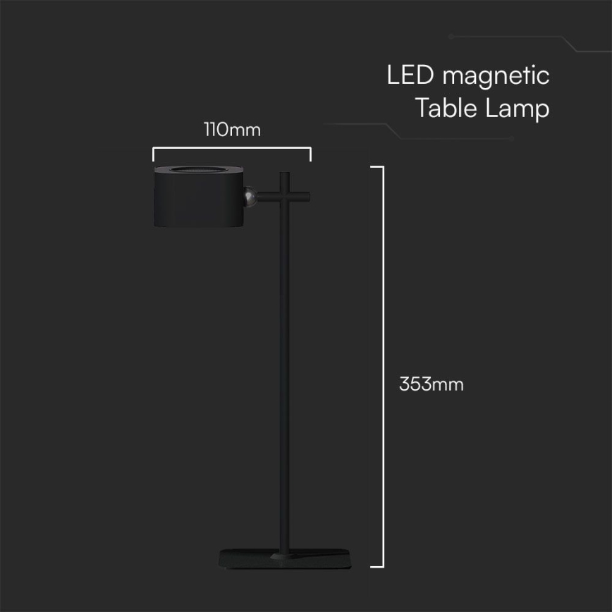 LED Himmennettävä magneettinen ladattava pöytävalaisin 4in1 LED/3W/5V 3000-6000K 1800 mAh musta