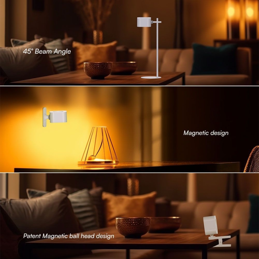 LED Himmennettävä magneettinen ladattava pöytävalaisin 4in1 LED/3W/5V 3000-6000K 1800 mAh valkoinen