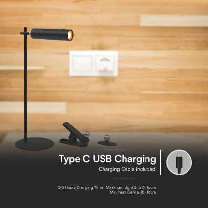 LED Himmennettävä magneettinen ladattava pöytävalaisin 3in1 LED/3W/5V 4000K 1500 mAh musta