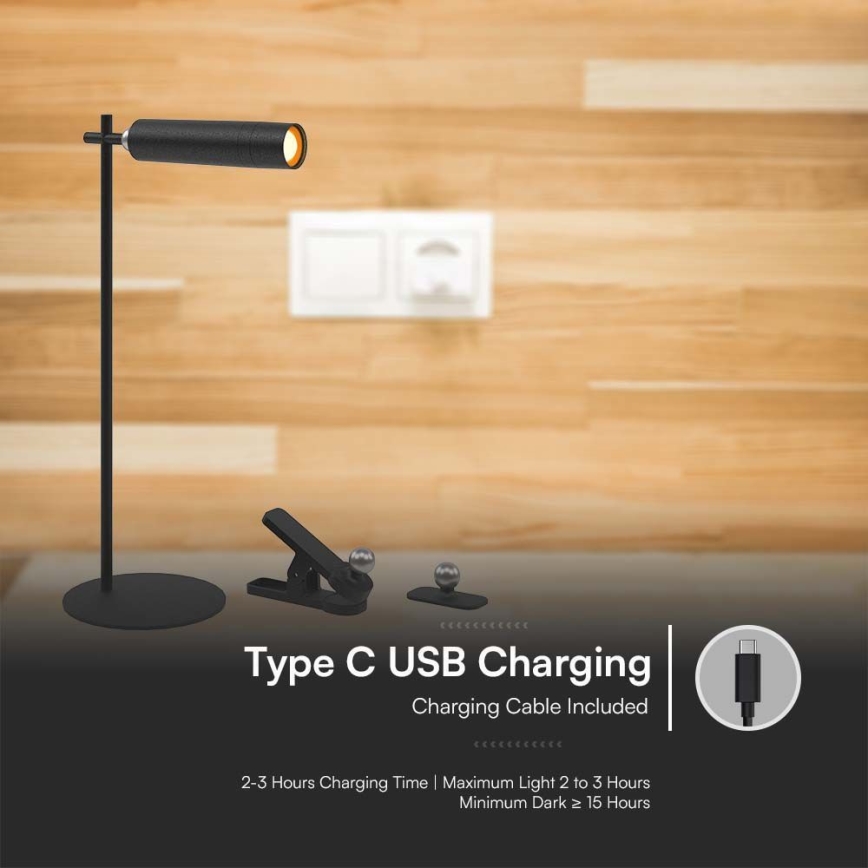 LED Himmennettävä magneettinen ladattava pöytävalaisin 3in1 LED/3W/5V 4000K 1500 mAh musta