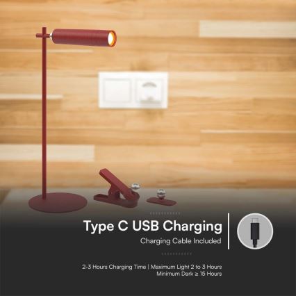 LED Himmennettävä magneettinen ladattava pöytävalaisin 3in1 LED/3W/5V 4000K 1500 mAh punainen