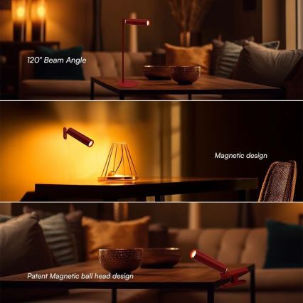 LED Himmennettävä magneettinen ladattava pöytävalaisin 3in1 LED/3W/5V 4000K 1500 mAh punainen