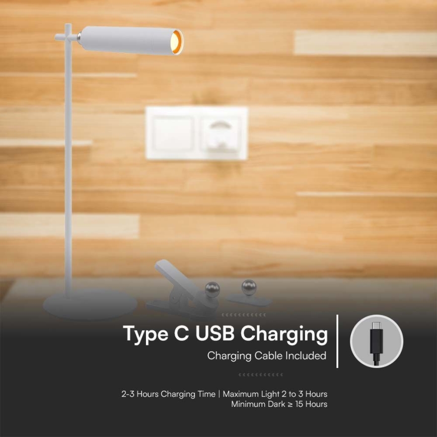 LED Himmennettävä magneettinen ladattava pöytävalaisin 3in1 LED/3W/5V 4000K 1500 mAh valkoinen