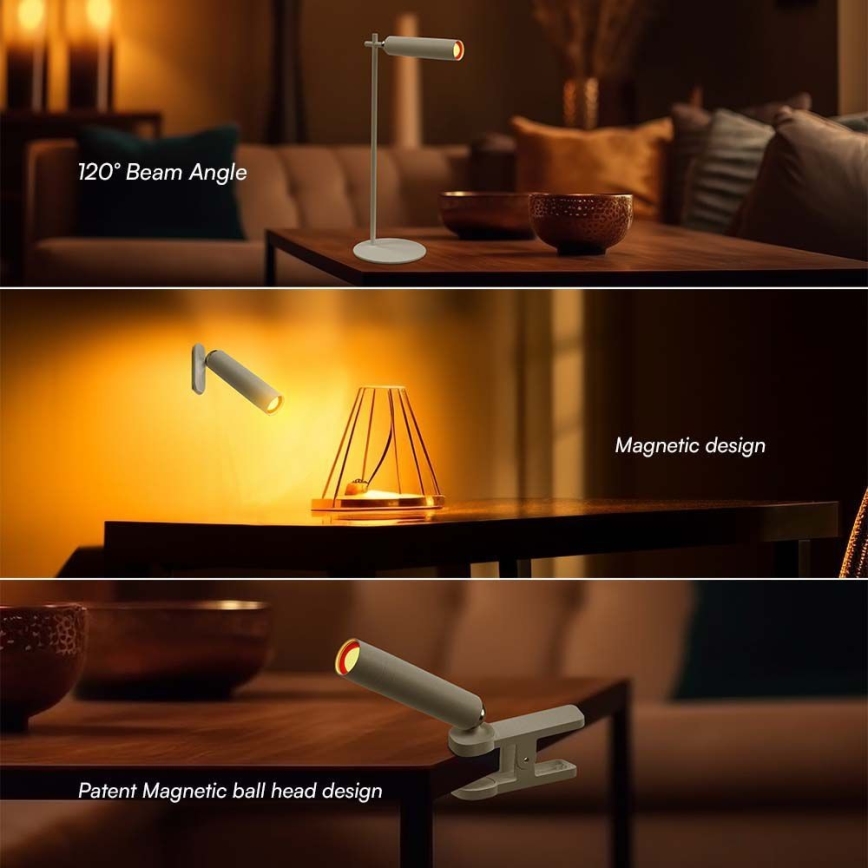 LED Himmennettävä magneettinen ladattava pöytävalaisin 3in1 LED/3W/5V 4000K 1500 mAh valkoinen