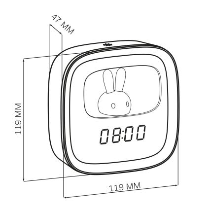 LED Himmennettävä pieni yölamppu herätyskellolla BUNNY LED/1,2W/5V 3000K