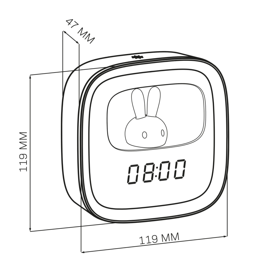 LED Himmennettävä pieni yölamppu herätyskellolla BUNNY LED/1,2W/5V 3000K