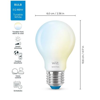 LED Himmennettävä polttimo A60 E27/7W/230V 2700-6500K CRI 90 Wi-Fi - WiZ