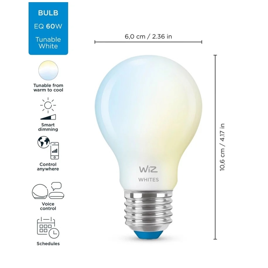LED Himmennettävä polttimo A60 E27/7W/230V 2700-6500K CRI 90 Wi-Fi - WiZ