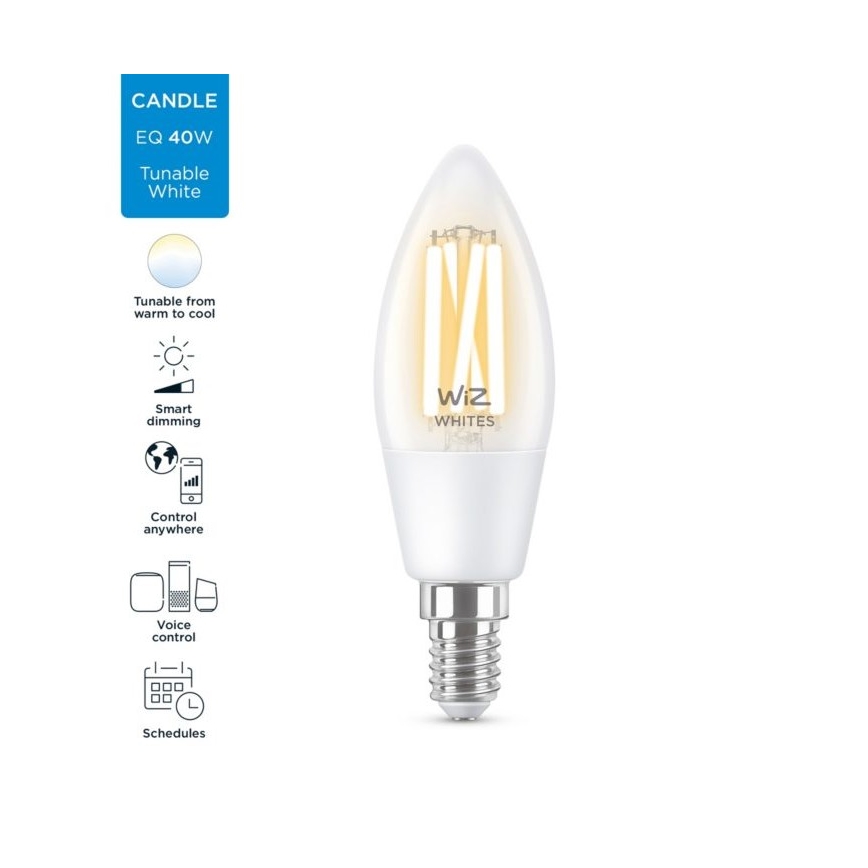 LED-himmennettävä polttimo FILAMENT C35 E14/4,9W/230V 2700-6500K CRI 90 Wi-Fi - WiZ