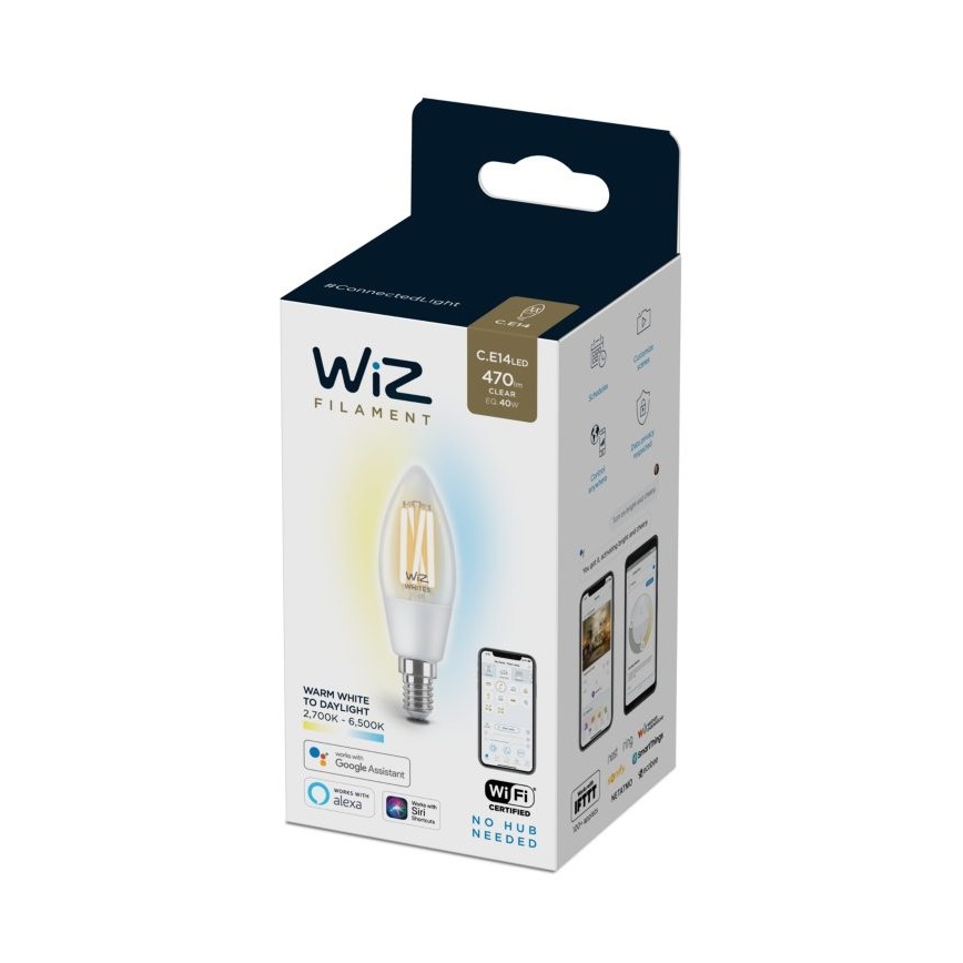 LED-himmennettävä polttimo FILAMENT C35 E14/4,9W/230V 2700-6500K CRI 90 Wi-Fi - WiZ