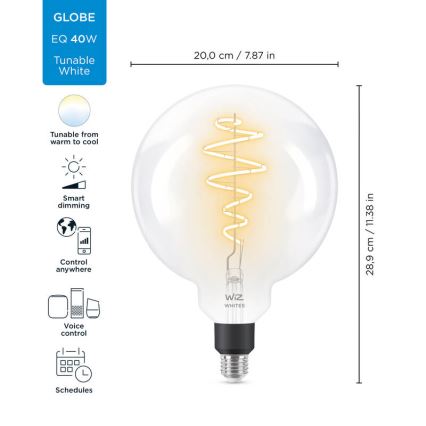 LED Himmennettävä polttimo FILAMENT G200 E27/6,5W/230V 2700-6500K CRI 90 Wi-Fi - WiZ
