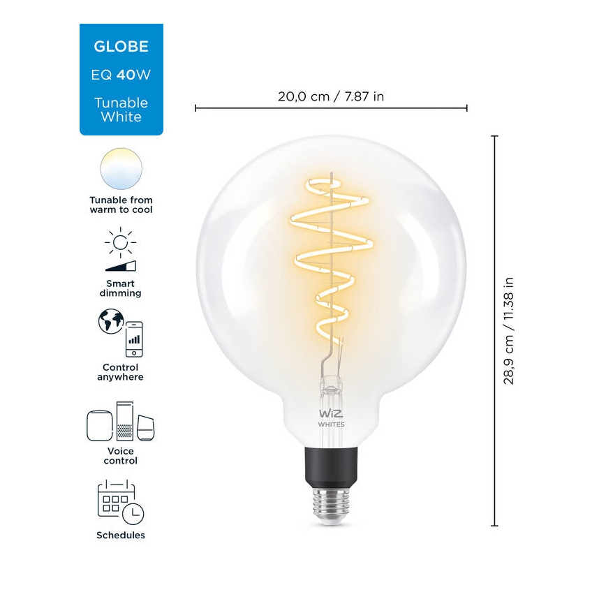 LED Himmennettävä polttimo FILAMENT G200 E27/6,5W/230V 2700-6500K CRI 90 Wi-Fi - WiZ
