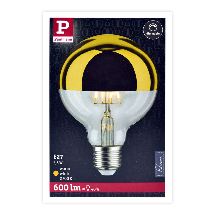 LED-himmennettävä polttimo peilipallokannalla GLOBE G95 E27/6,5W/230V 2700K kulta - Paulmann 28675