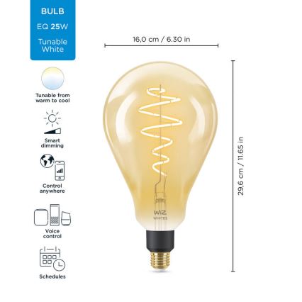 LED Himmennettävä polttimo VINTAGE FILAMENT PS160 E27/6,5W/230V 2000-5000K CRI 90 Wi-Fi -WiZ