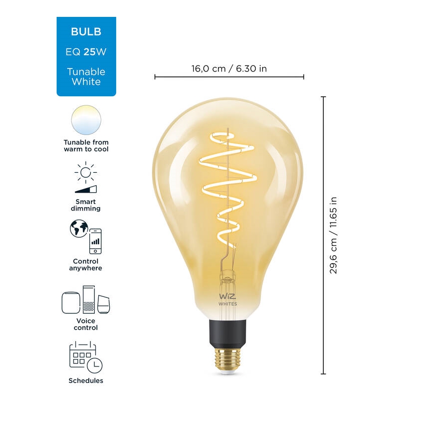 LED Himmennettävä polttimo VINTAGE FILAMENT PS160 E27/6,5W/230V 2000-5000K CRI 90 Wi-Fi -WiZ
