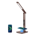 LED himmennettävä pöytävalaisin langattomalla QI-latauksella ja USB-liitännällä KINGFISHER LED/8,5W/230V ruskea