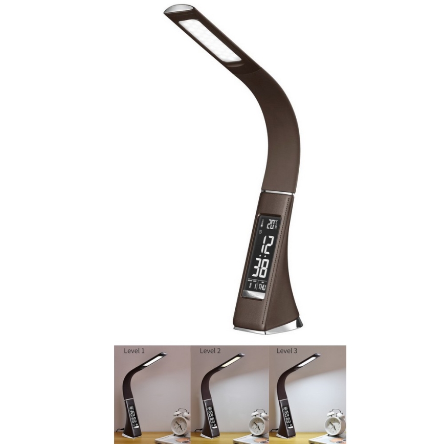 LED Himmennettävä pöytävalaisin näytöllä LEATHER LED/7W/230V ruskea