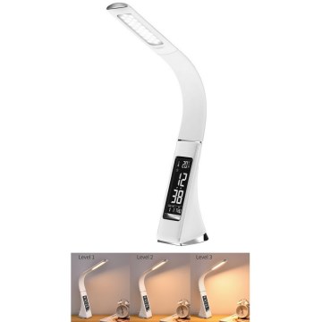 LED Himmennettävä pöytävalaisin näytöllä LEATHER LED/7W/230V valkoinen