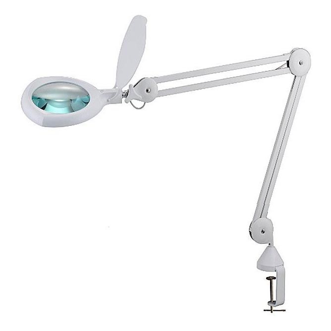 LED-himmennettävä pöytävalaisin suurennuslasilla ja klipsillä LED/8W/12/230V