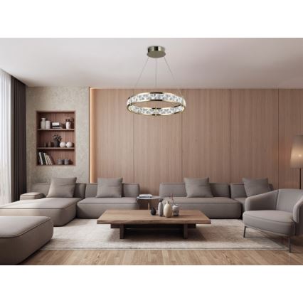 LED-himmennettävä kristallikruunu vaijerilla ENRIQUE LED/55W//230V 3000-6000K halkaisija 80 cm + kaukosäädin