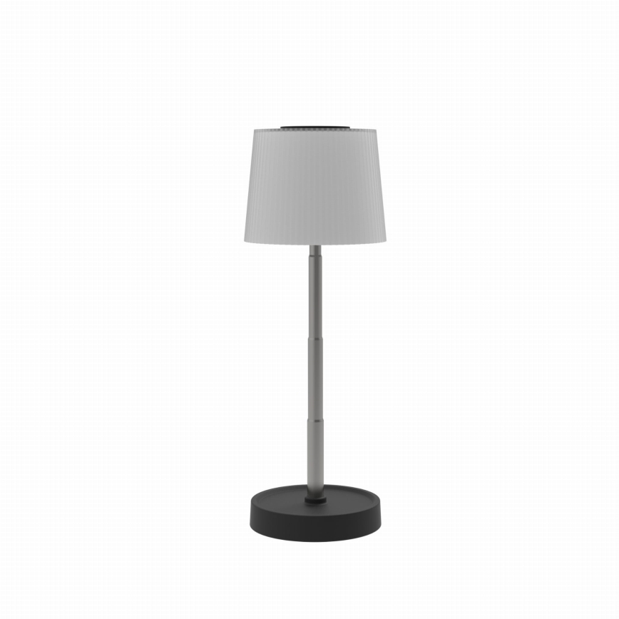 Himmennettävä kosketuskytkimellä varustettu ladattava ulkokäyttöön sopiva LED-pöytälamppu, 2W/5V, IP44, 1200 mAh, harmaa