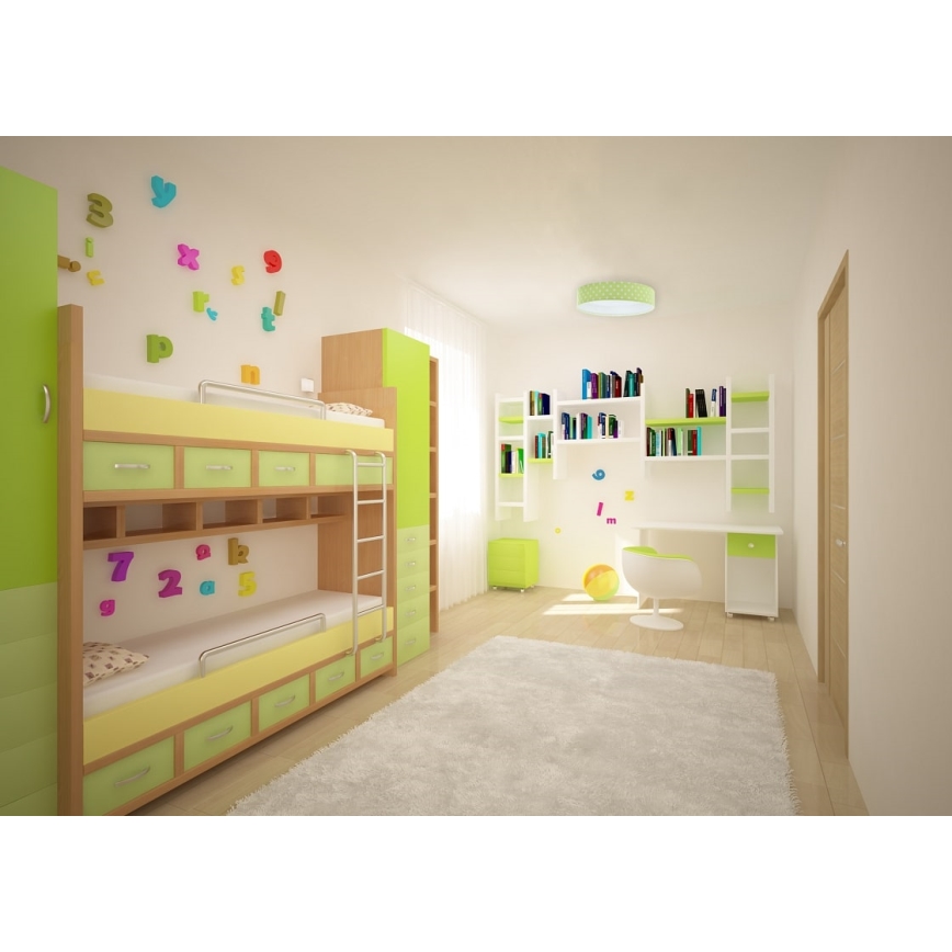 LED himmennettävä kattovalaisin SMART GALAXY KIDS LED/24W/230V 3000-6500K pisteet vihreä/valkoinen + kaukosäädin