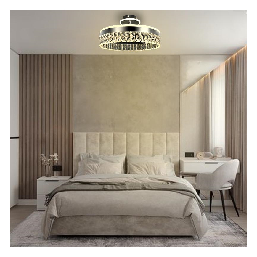 LED Himmennettävä pinta-asennettava kristallikruunu LED/75W/230V 3000-6500K mattakromi + kauko-ohjaus
