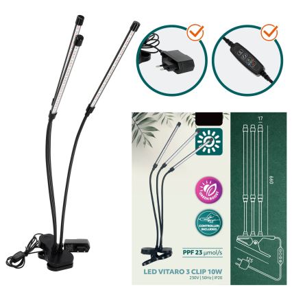 LED Himmennettävä flexible pöytävalaisin klipsillä kasvien kasvattamiseen VITARO 3xLED/10W/230V musta