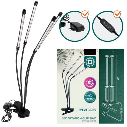 LED Himmennettävä flexible pöytävalaisin klipsillä kasvien kasvattamiseen VITARO 4xLED/10W/230V musta