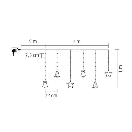 LED Jouluketju ulkokäyttöön 186xLED 7m IP44 kylmä valkoinen
