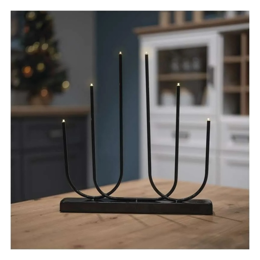 LED-joulukynttelikkö 6xLED/2xAA musta