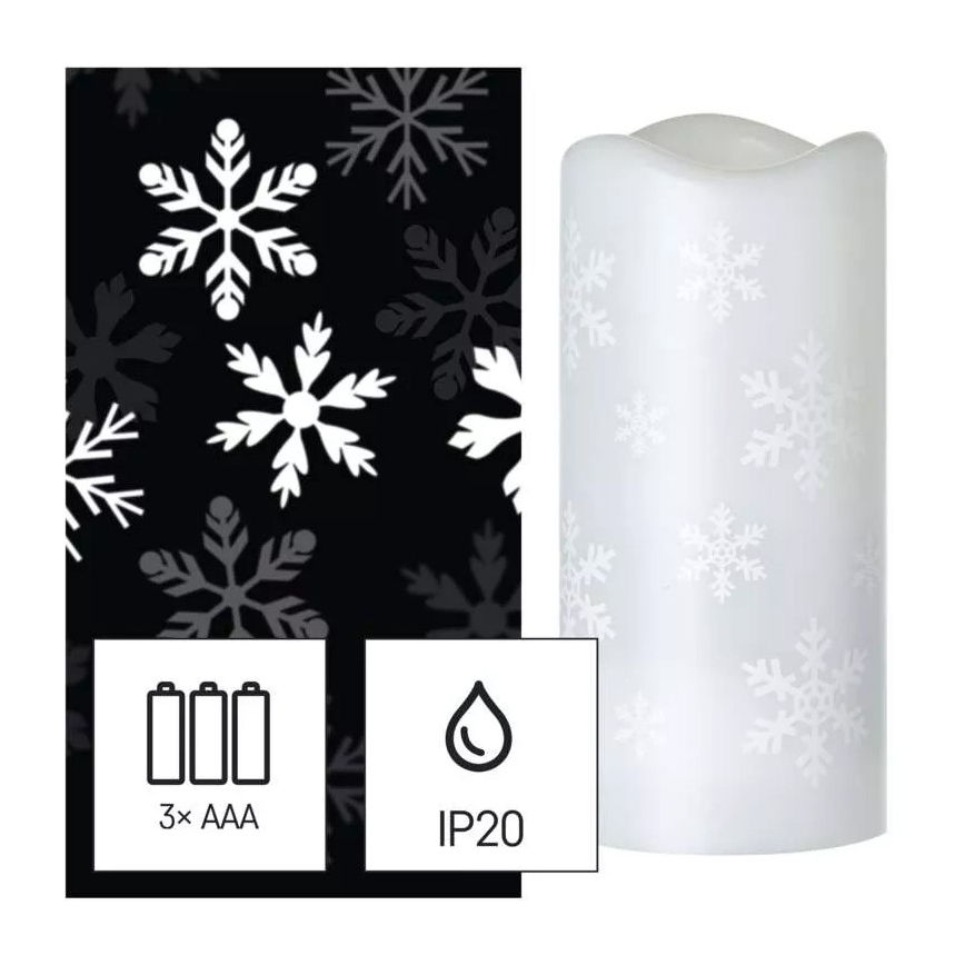 LED joulukynttilä LED/3xAAA lumihiutaleet kylmän valkoiset