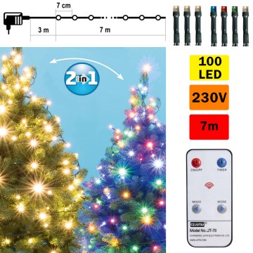 LED jouluvalot ulos 100xLED 10m IP44 lämmin valkoinen/monivärinen + kaukosäädin