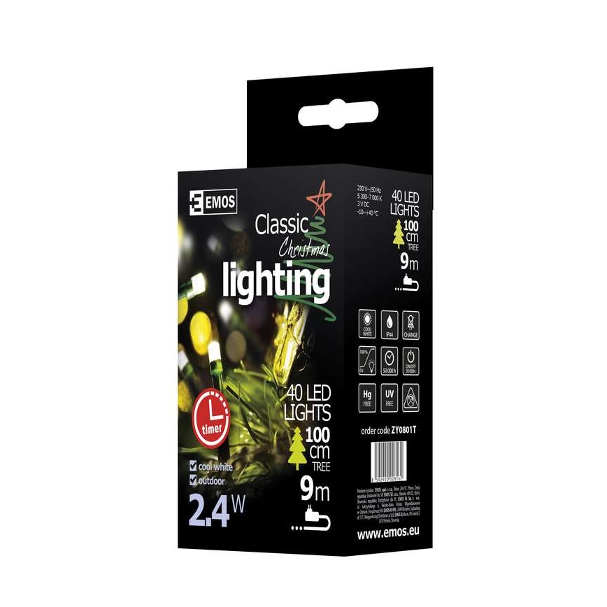 LED jouluvalot ulos CHAIN 40xLED 9m IP44 kylmä valkoinen