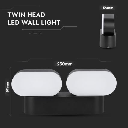 LED Joustava seinävalaisin ulkokäyttöön 2xLED/12W/230V IP65 musta