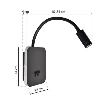 LED Joustava wall pieni lamppu BASE 1xLED/8W+1xLED/2W/230V musta/hopea