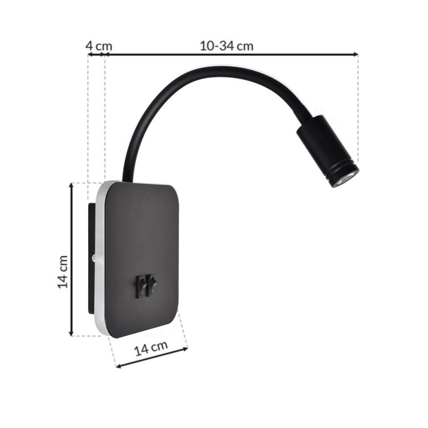 LED Joustava wall pieni lamppu BASE 1xLED/8W+1xLED/2W/230V musta/hopea