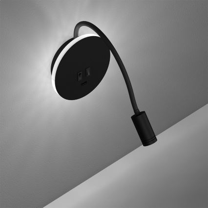 LED Joustava wall pieni lamppu BASE 1xLED/8W+1xLED/2W/230V musta/hopea