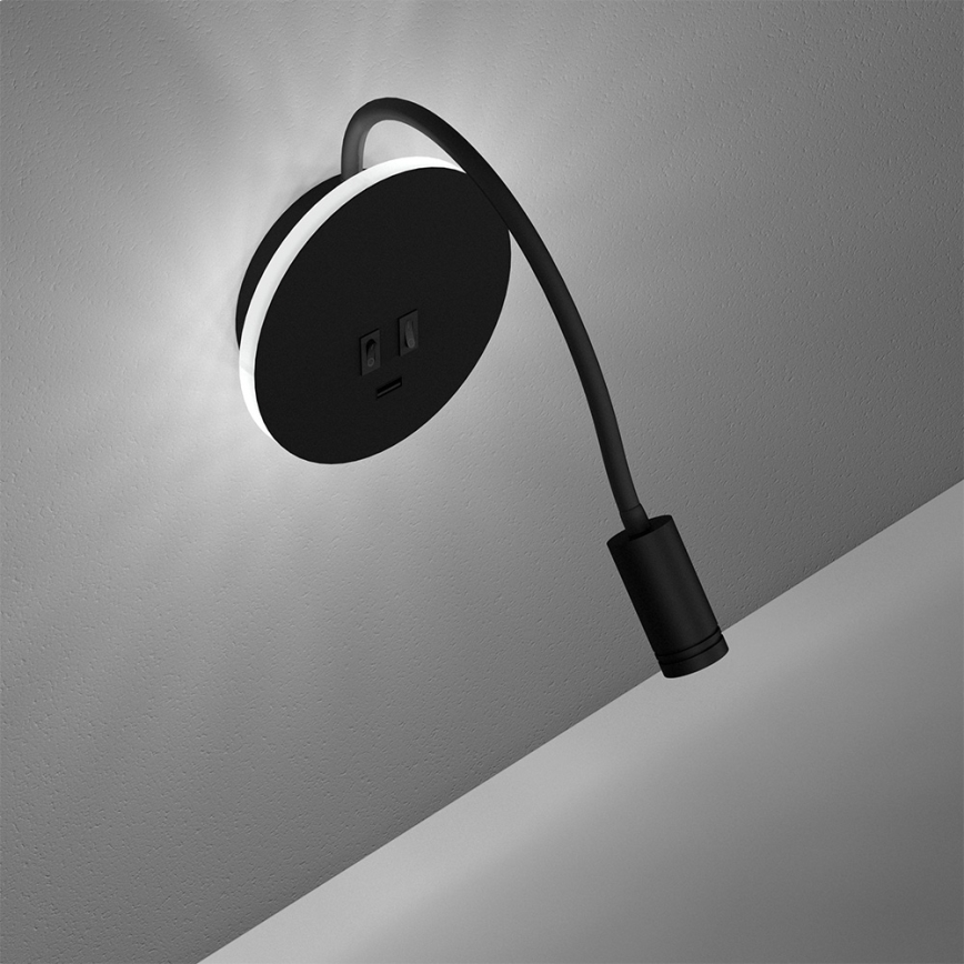 LED Joustava wall pieni lamppu BASE 1xLED/8W+1xLED/2W/230V musta/hopea