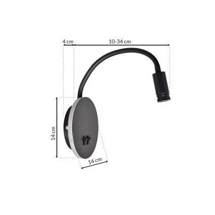LED Joustava wall pieni lamppu BASE 1xLED/8W+1xLED/2W/230V musta/hopea