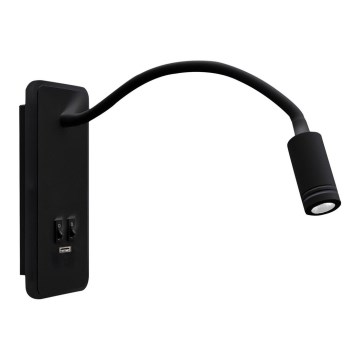LED Joustava wall pieni lamppu kanssa USB BASE 1xLED/8W+1xLED/2W/230V musta