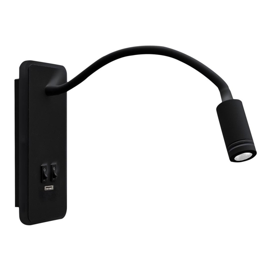 LED Joustava wall pieni lamppu kanssa USB BASE 1xLED/8W+1xLED/2W/230V musta