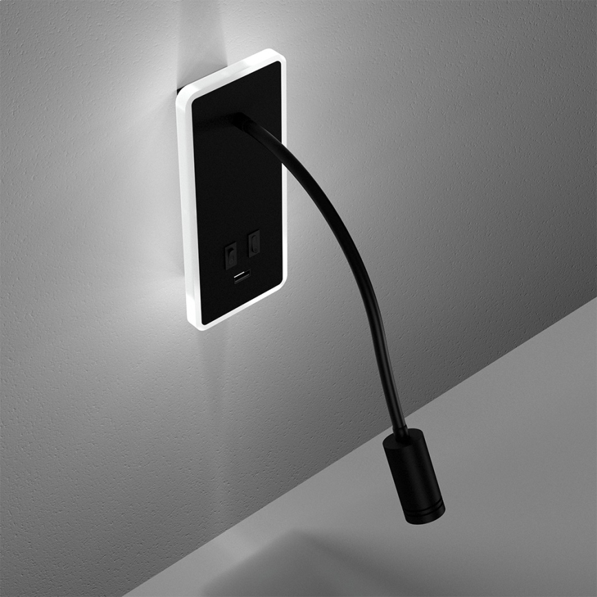 LED Joustava wall pieni lamppu kanssa USB BASE 1xLED/8W+1xLED/2W/230V musta