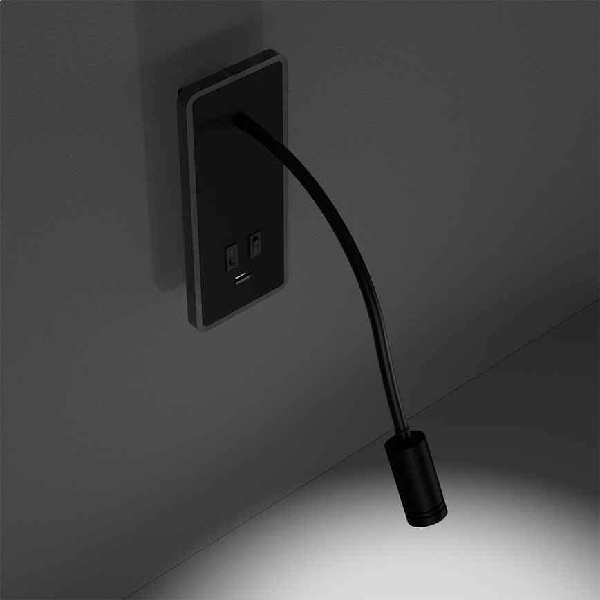 LED Joustava wall pieni lamppu kanssa USB BASE 1xLED/8W+1xLED/2W/230V musta