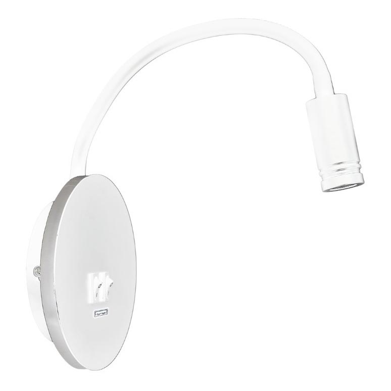 LED Joustava wall pieni lamppu kanssa USB BASE 1xLED/8W+1xLED/2W/230V valkoinen/hopea