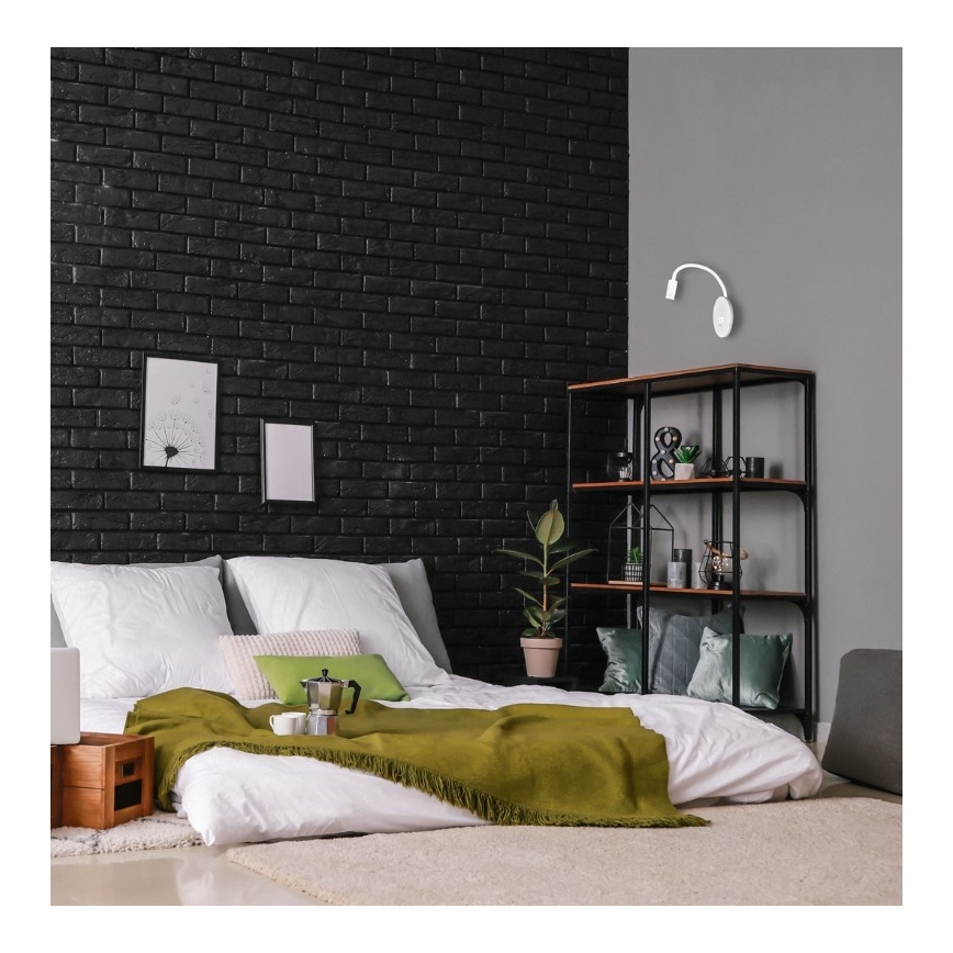 LED Joustava wall pieni lamppu kanssa USB BASE 1xLED/8W+1xLED/2W/230V valkoinen/hopea
